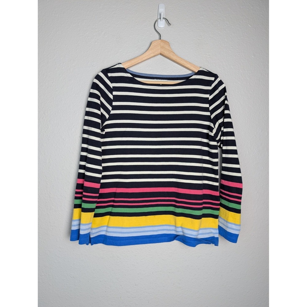 Talbots Sweater Pullover Womens S Petites Blue Striped‎ Boat Neck Tight-Knit